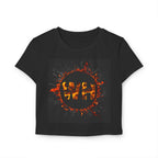 Womens Baby Tee with Fiery WH!? Design - Stylish Graphic Tee for Trendy Looks